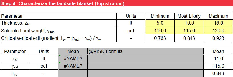 Step 4 of BT Case 2 worksheet: Probabilistic input without using @RISK.